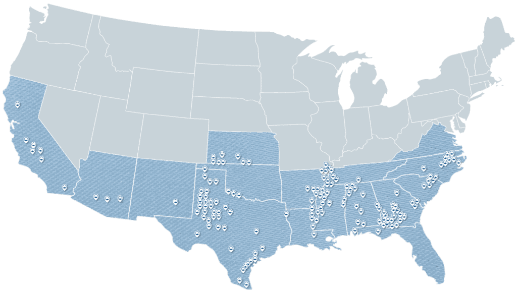 Map of the eastern and central Cotton Belt of the United States