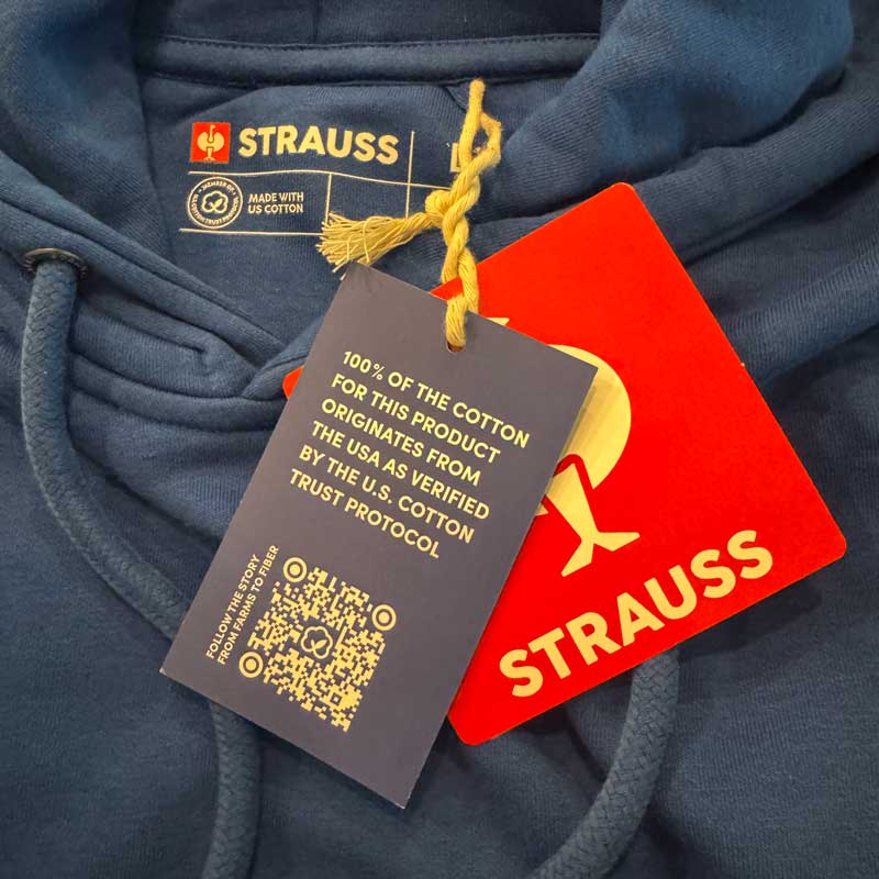 Strauss product tag on Strauss cotton shirt